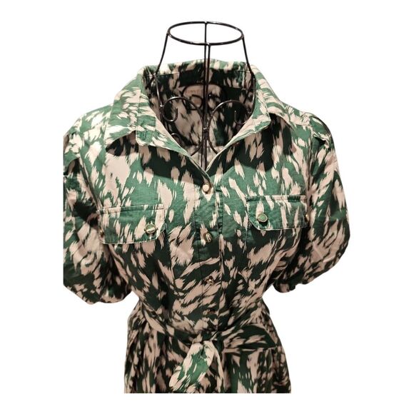 Sunny Girl Puffy Sleeves Shirt Dress Small Green With Belt Flowy Statement Dress - Picture 7 of 9